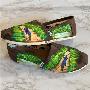 CLOSING SALE! Toms Hand Painted Brown Canvas Shoes